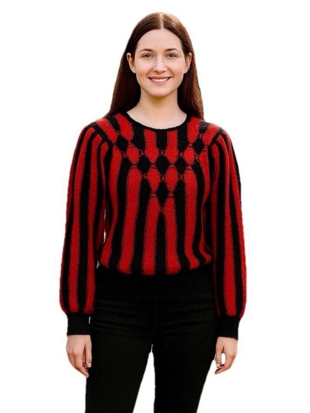 Lilly Of California Vintage Sweater Small Red Black Vintage Striped 80s Preppy
